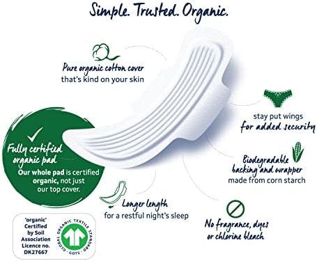 Lil-Lets Organic Cotton Night Pads, Medium to Heavy Flow, Pack of 9 Pads
