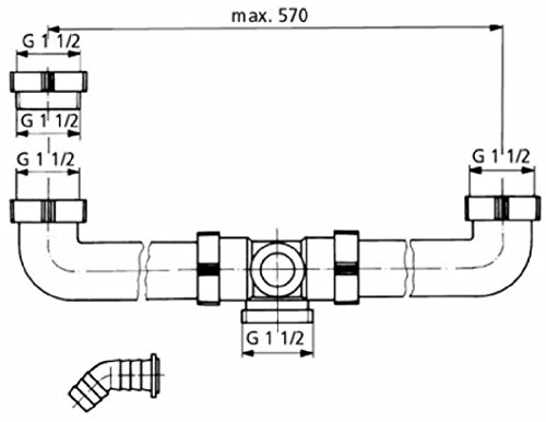 tecuro Ablaufverbindung für Doppel-Spülbecken, extra lang, 1 1/2 Zoll Anschluss, Rohrdurchmesser 40 mm x Länge 570 mm, kürzbar, inkl. Geräteanschluss