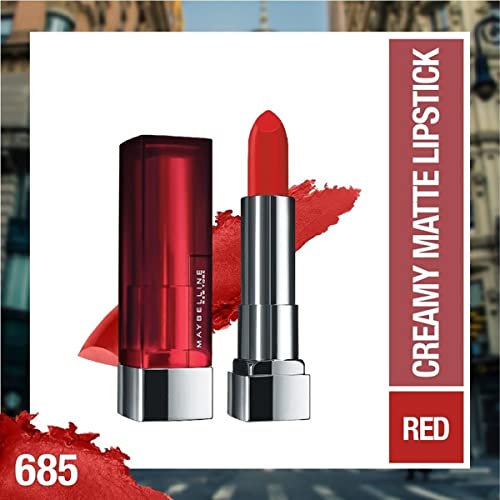 Image of Maybelline New York Matte Lipstick, Intense Colour, Moisturised Lips, Color Sensational Creamy Matte, 685 Craving Coral, 3.9g