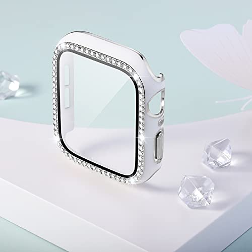 Charlam Bling Case Compatible with Apple Watch Cover 40mm SE iWatch Series 6 5 4 with Tempered Glass Screen Protector for Women Girls (White/Pink 40mm) - Thumbnail 6
