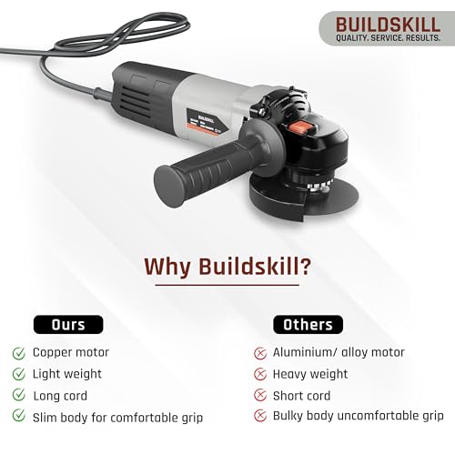 Image of BUILDSKILL 850W Angle Grinder Machine | 100MM | M10 | Spindle Lock | 11000 RPM Speed | Copper Motor | Two Position Detachable Handle | Compact & Lightweight Grinding Machine (6 Months Warranty)