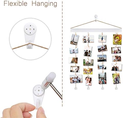 Vencipo Multi Photo Display Pictures Organizer with 24 Clips, DIY Wood Picture Frames Collage for Hanging Wall Decor. (White, 16''x24''inch)