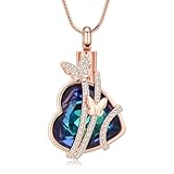 GMLRTOSPT Collar con urna de Mariposa para Cenizas, para Mujer y niña, conmemorativo, con Forma de corazón, Colgante de urna, Recuerdo de Cenizas, Oro Rosa y Azul.