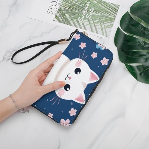 Cute Cat Japanese Leather Wallet Fashion Bifold Purse Long Pouch with Wrist Strap for Men Women4