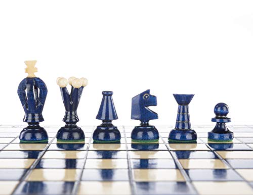 Wooden Folding Chess Set Paris BLUEBERRY Wooden International Board Vintage Carved Pieces - 14\"