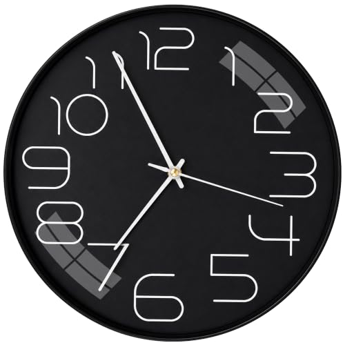 Image of TEKCOOL Plastic Digital Wall Clock 12 inch Silent Quartz Decorative Non-Ticking Classic Clock Battery Operated Round Easy to Read for Room /Home /Kitchen /Bedroom /Office /School-(Black)'