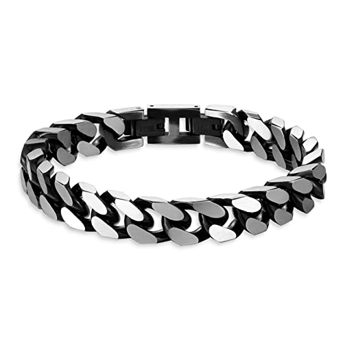 Mens Bracelet -Stainless Steel Fold Over Clasp Cuban Chain Bracelet for Men