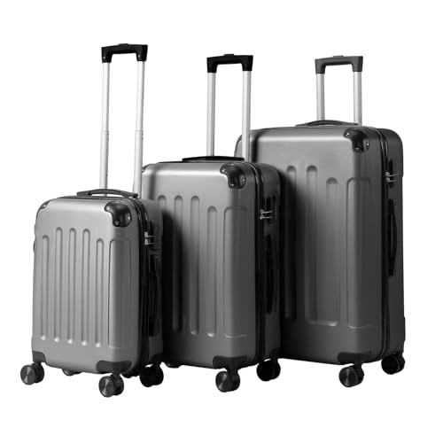 Bonnlo Kofferset 3 Teilig, Hartschale Koffer Set, Reisekoffer mit 4 Rollen, ABS-Trolley M-L-XL, mit Teleskopgriff, Viel Stauraum, Dunkelgrau