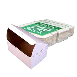 SCT Bakery Premium Paperboard Bakery Box, Donut Box & Cake Box (250 Pack), 8 x 5-1/2 x 4 Inch, White Food Tray, Grease & Moisture Resistant, Recyclable & Compostable, 0929