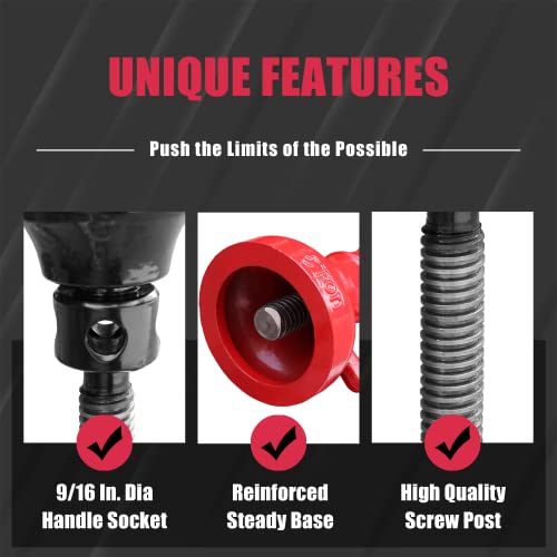 Image of Big RED ASJ20R Torin Professional Car Support Screw Jack for House Construction Bridge Stabilization, 20 Ton (40,000 lb) Capacity, Red