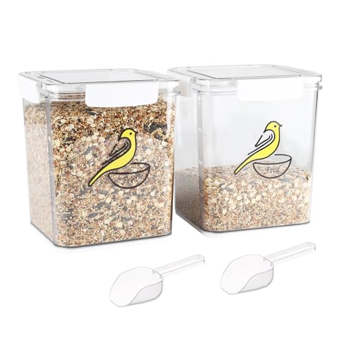 APITOS - Airtight Bird Seed Storage Bird Seed Storage Container Wild Bird Food Storage Tin 2pack,Bird Food Dispenser with Lids & Handle, BPA Free Leakproof Seed Storage Container for Finches, 4.41LB/Grey
