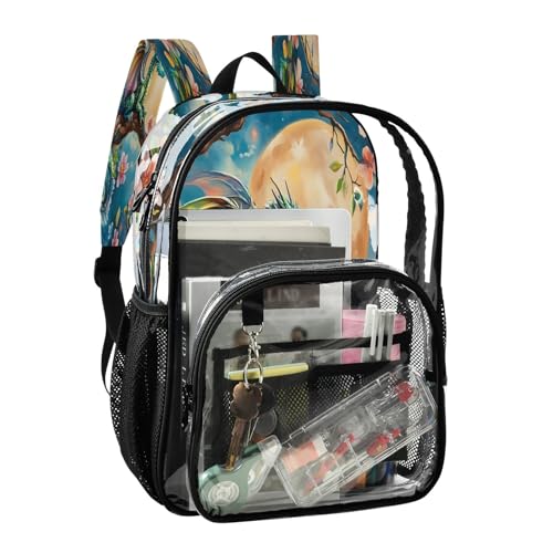 Clear Backpack for School Dragon Perched Moon Transparent Bookbag for Girls See Through PVC Boy Backpacks2