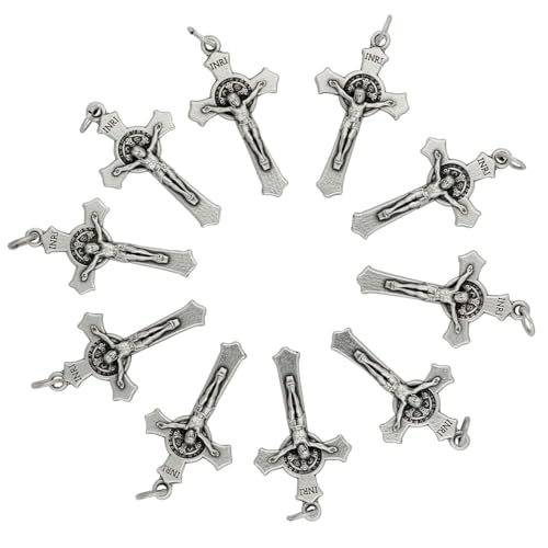 Venerare Lot of 10 Saint St Benedict Rosary Crucifix Cross Pendants Charms - 1.5" Made in Italy
