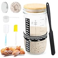 Jognee Sauerteig Starter Set,900ml Sourdough-Gärglas mit Holzdeckel,Sauerteig Glas,Fermentieren,Sourdough Starter Kit,Anstellgut Glas Behälter,Fermentierglas,Sauerteig Zubehör,Brot Backen Zubehör
