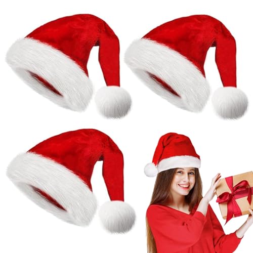 SUFANG Weihnachtsmütze Nikolausmütze, Pack of 3 Plüsch...