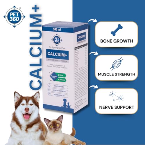 Image of PET360 Calcium+ Advanced Mobility Formula with Calcium, Amino Acids & Vitamins for Dogs & Cats | Bone Growth, Muscle Strength & Nerve Support | Nutritional Supplements for Pets - 500 ml