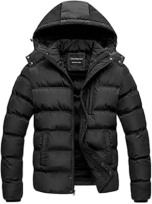 CREATMO US Men's Water Resistant Puffer Jacket – Breathable Insulated Winter Coat with Hood – Black