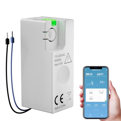 BSEED Contatore di corrente intelligente WLAN, 1 fase, mini contatore di energia con misurazione del consumo energetico, supporta Smart Life e Tuya, archiviazione dati, monitoraggio solare, 63 A, 1