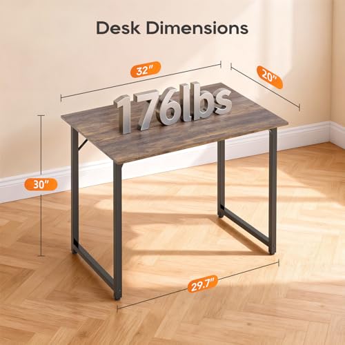 Image of PayLessHere | 32 Inch Computer Desk | Brown | Sturdy Office Desk | Metal Frame, Adjustable Feet | Water-Resistant, Scratchproof Surface | Writing Table for Home Office or Study | Pack of 1