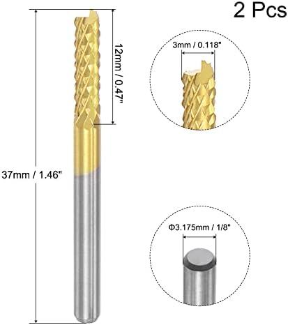 sourcing map End Mill CNC Router Bits, 1/8" 3.175mm Shank 3mm x 12mm Titanium Coated Tungsten Carbide Engraving Milling Cutter for PCB Plastic Fiber Wood 2pcs