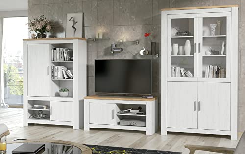 JUANIO Conjunto de Salón Mueble TV, Aparador Buffet, Vitrina Color Roble, Pino Andersen