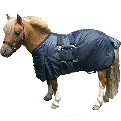 Intrepid International Miniature Horse Turnout Blanket, Waterproof Mini Horse Blanket w/Belly Band & Two Elastic Surcingle, Shoulder Gussets, Tail Guard, 420D 190g Poly Fill, Navy, 38 Inches