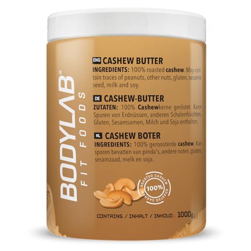 Bodylab24 100% Cashew Butter 1000g, Cashewbutter ohne Zusatzstoffe, aus gerösteten Cashewkernen, 100% vegan