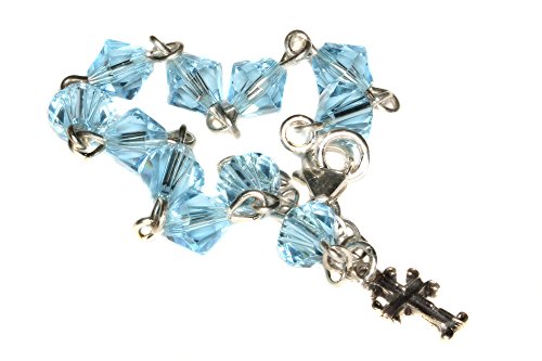 Girls Rosary Bracelet Made With Aquamarine Blue Austrian Crystals - March (Communion, Reconciliation, Birthday & More) #TOP3