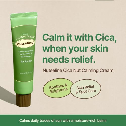 nutseline Cica Nut Calming Cream -Korean Skin Care 60ml – Moisturizing & Soothing Cooling Cream, Niacinamide 3%, Centella for Redness Relief, instant hydration with 10,000 ppm for Sensitive Skin