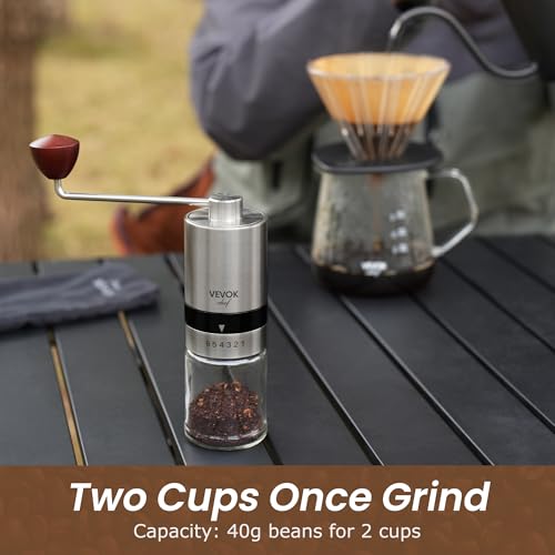 VEVOK CHEF Manual Coffee Grinder Stainless Steel Burr Grinder 6 External Adjustable Setting Vintage Hand Coffee Grinder Portable Hand Crank Conical Coffee Bean Grinder Mill for Home,Camping by VEVOK CHEF - Image 5