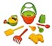 Produktbild Lena 5402 Eco Sandset 10-teilig, Spielset mit Eimer, Sieb, Schaufel, Rechen, Gießkanne, Eislöffel, 2 Förmchen, 2 Eistüten, aus Kunststoff-Holz-Gemisch, Set im Naturnetz, für Kinder ab 1 Jahr, Bunt