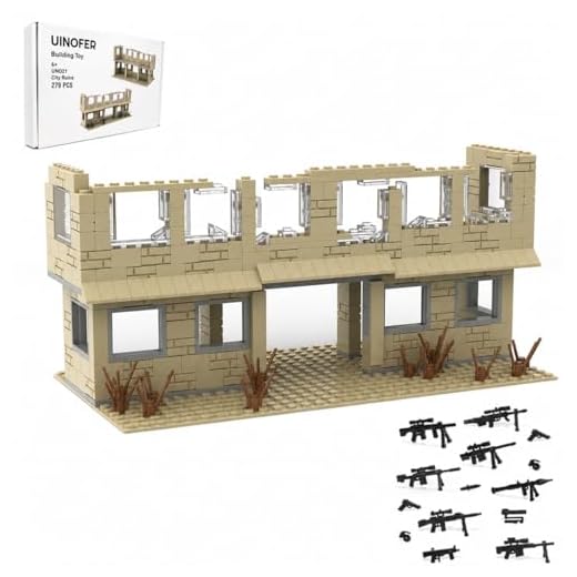 UINOFER Kit de blocs de construction pour scène militaire, modèle d'architecture de bases DIY, accessoires compatibles 75387 (City Ruins)
