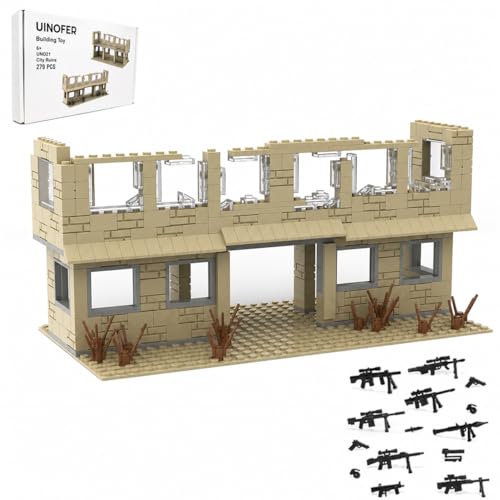 UINOFER Juego de bloques de construcción de escena militar, modelo de arquitectura de bases militares de bricolaje WW2, accesorios compatibles 75387 (ruinas de la