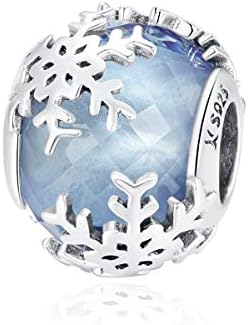 Christmas Charm Beads 925 Sterling Silver Snowflakes Glass Bead Charms Safety Chain for Charm Bracelets,Compatible with Pandora Charms European Bracelet Woman Jewellery