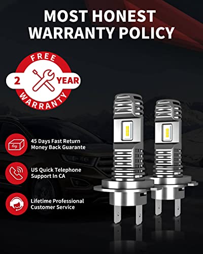 Lasfit H7 Led Bulbs Mini Size, 6000K White Flip Chips All-In-One Conversion Kit, Fanless No Adapter Required Easy Install H7 Bulb, Halogen Replacement Kit, Pack Of 2 #TOP6