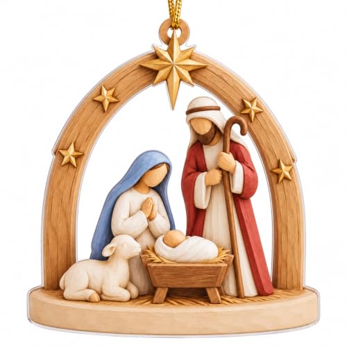Christmas Nativity Star Ornament – Holy Family Manger Scene with Bethlehem Star – Christian Christmas Ornament for Tree, Birth of Jesus Décor, Religious Gift for Christian by KATINAT - Used condition - US$7.83