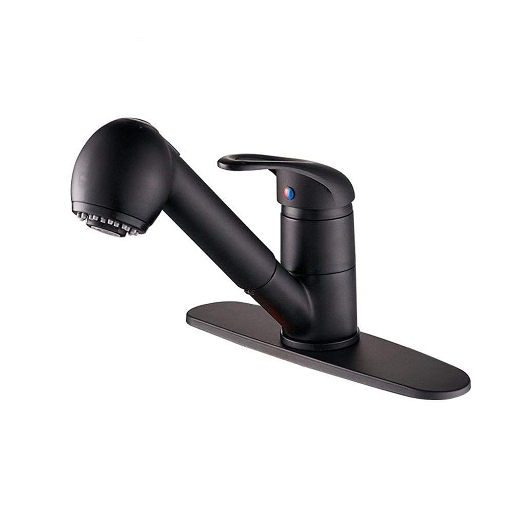 Grifo de cobre para cocina con acabado pintura negra premium y cabezal de rociador móvil