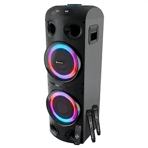 ZEBRONICS Knock Party DJ Speaker, 230W, Karaoke, Dual Wireless UHF Mic, Dual Bluetooth & USB, Guitar Input, Mic, Aux, A/B Cross Fader, RGB LED, Dual 20.32cm Full Range Drivers