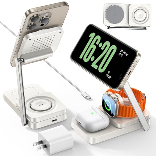 LISEN for Apple Wireless Charging Station for Magsafe Charger Portable, 3 in 1 Charging Station for Apple 15W Max Fast, Fits iPhone 15/14/13 Series, Apple Watch S1-9/Ultra, AirPods (with 20W Adapter)