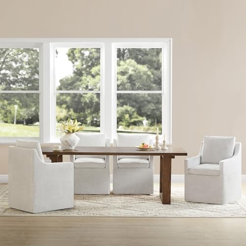 Image of KISLOT Upholstered Dining Chairs Set of 4 with Casters, Light Beige