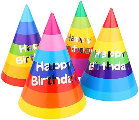 Azude Birthday Party Cone Hats, Rainbow 12 ct