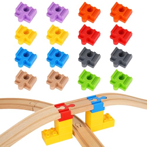 JarThenaAMCS Wooden Train Track Accessories 48Pcs Plastic Track Connectors Toy Trains Expansion Pack for Most Major Toy Train Railway, 8 Colors