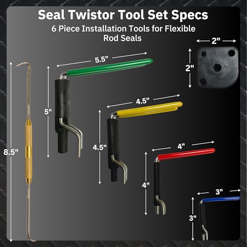 Hydraulic Seal Installation Tool Set – 6 Piece Seal Twistor Tool Including Two Sided Seal Pick, Easily Install Seals Without Damaging Them, UCup Twistor Cylinder Rod Seal Packing Install Kit - Thumbnail 2