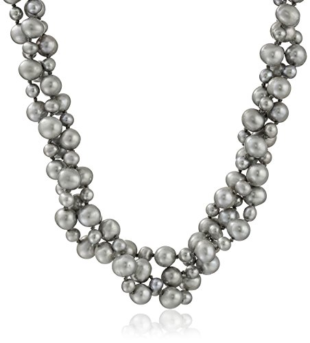 Amazon Collection Sterling Silver 4-8Mm High Luster Twisted 3 Rows Grey Cultured Freshwater Pearl Strand Necklace, 18" #TOP25