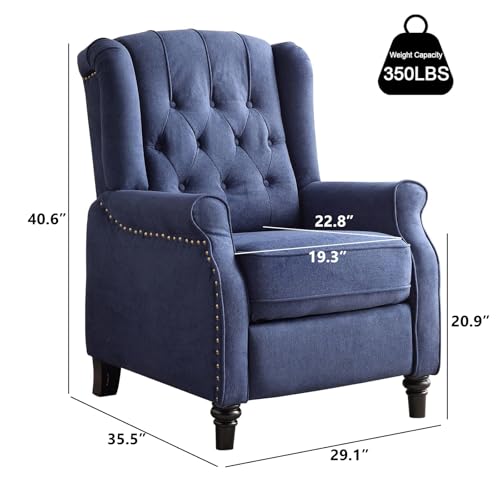 EBELLO Pushback Recliner Chair, Fabric Armchair Push Back Recliner with Rivet Decoration, Single Sofa Accent Chair for Living Room, Bedroom, Navy Blue