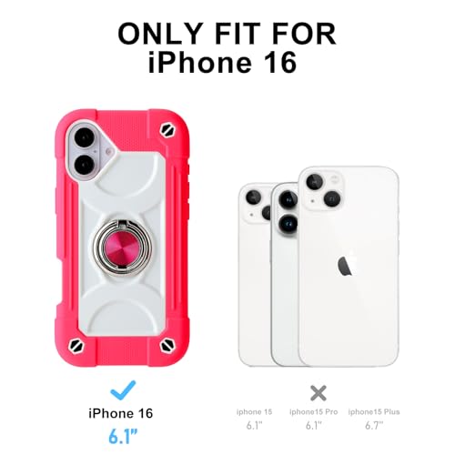 Image of MARKILL Compatible with iPhone Case with Ring Stand, Military Grade Drop Protection Full Body Rugged Heavy Duty Protective Durable Cover iPhone. (Hot Pink, iPhone 16 6.1 inch)