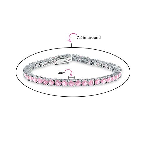 Bling Jewelry 12 Ctw Prong Basket Set Solitaire Round Cubic Zirconia Simulated Light Pink Tourmaline Aaa Cz Tennis Bracelet For Women Prom Bride Silver Plated #TOP2