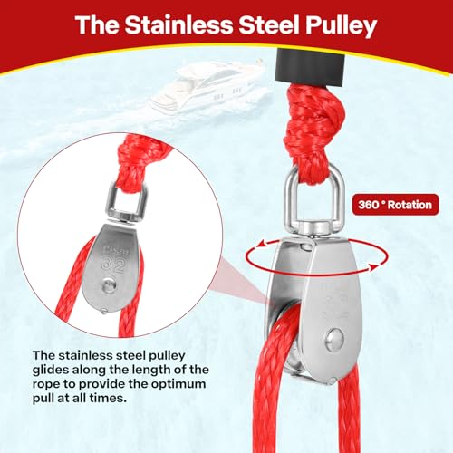 Self Centering Tow Harness for Watersports with Foat Ball, Heavy Duty Boat Tow Harness with Stainless Steel Quick Connector and Stainless Steel Rider (Red Boat Tow Harness 24 FT) - Thumbnail 5
