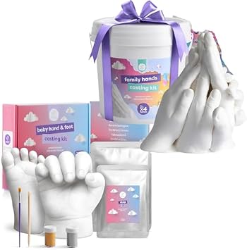 chuckle Baby Handprint Footprint Casting Kit + XL Family Hand Casting Kit - Extra Large 3D Hand Mold Kit for Up to 4 Hands, Newborn Gift Set,