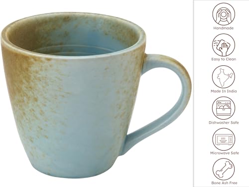 Image of Bodhi House Handmade Reactive Glaze Ceramic Coffee Mug Set of 4 Pieces (350 Ml), Stoneware Tea Cup, Microwave Safe Large Milk Mug, Ideal for Daily use, Casual Gatherings and Gifting, Turquoise-Copper